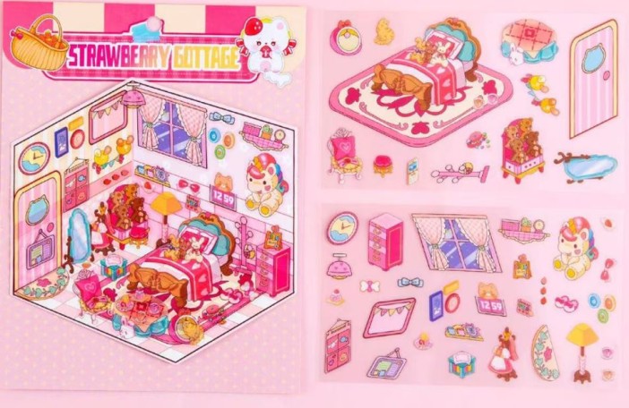 Наклейки+пинцет для творчества румбокс &quot;Розовая спальня&quot;, розовые (16*20 см) 