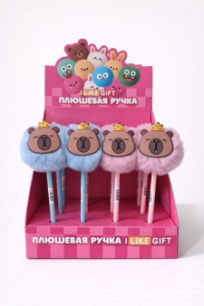 Ручка шариковая с помпоном "Пушистая капибара" микс, шоу-бокс iLikeGift 16 шт.