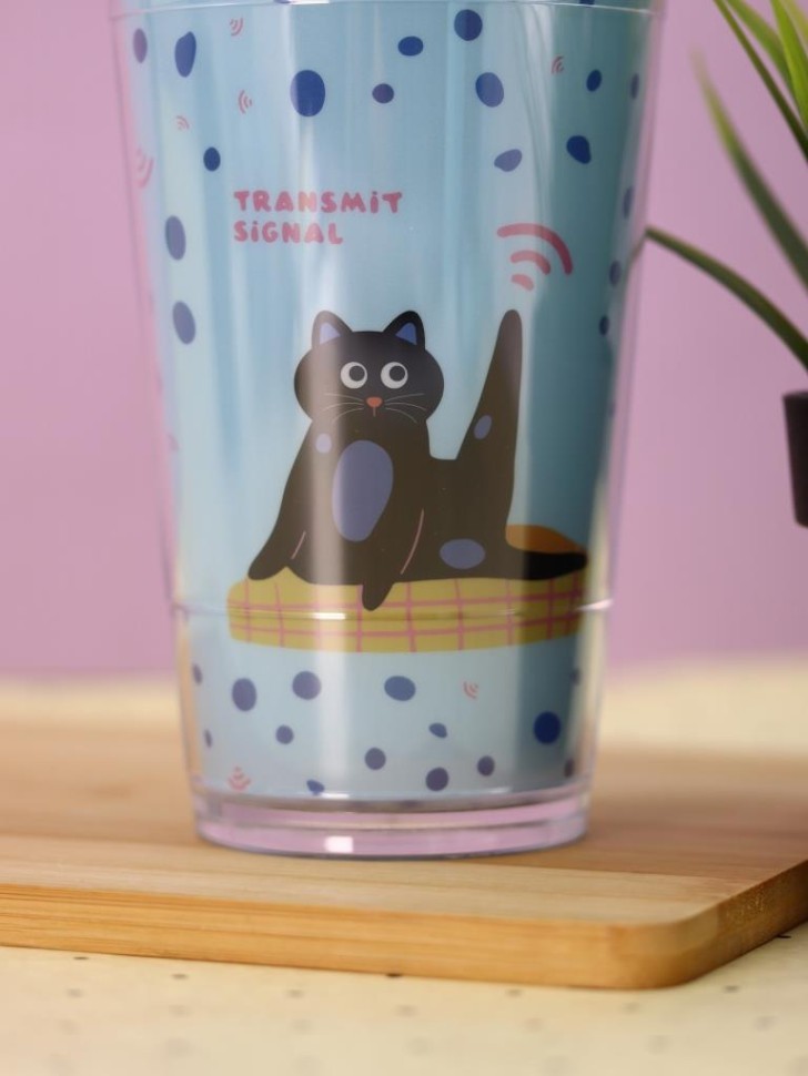 Тамблер iLikeGift "Йога кот", голубой (450 мл)