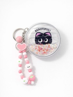 Раскладное зеркало-шейкер с брелоком "Beautiful black cat", (7*7 см)