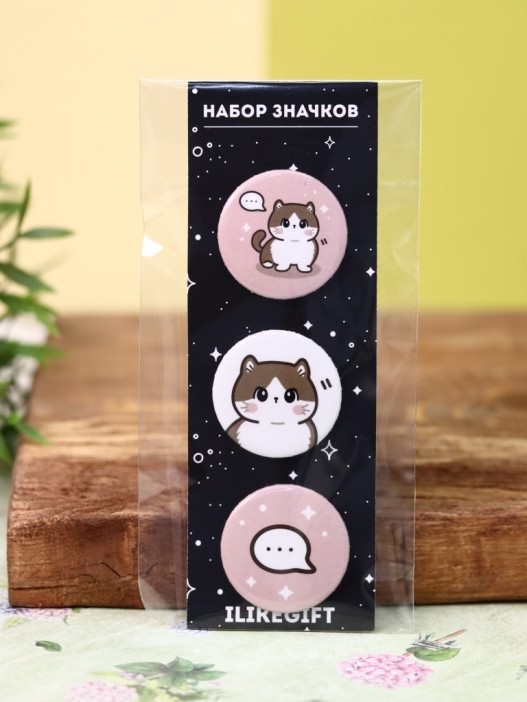Набор значков 3 шт. iLikeGift Аниме «Cute cat» 