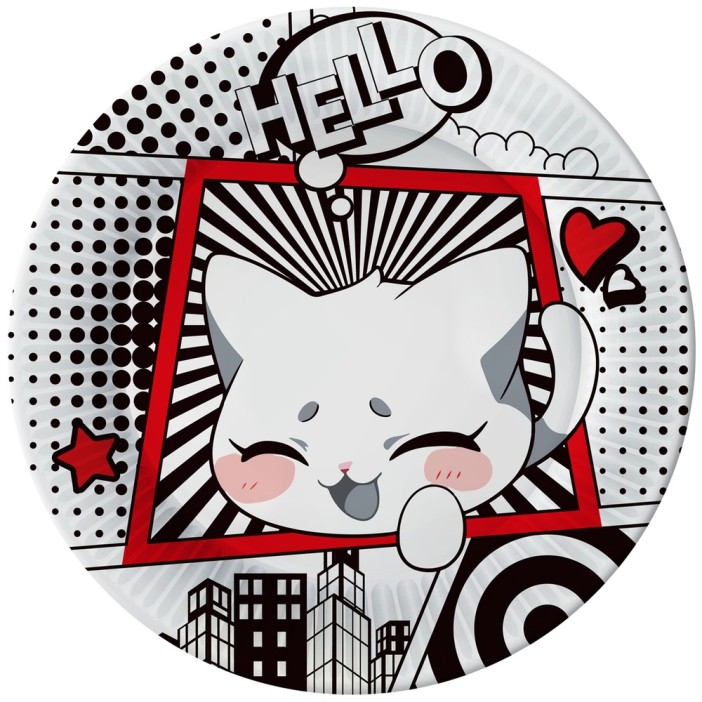 Набор бумажных тарелок 6 шт. "Котенок в комиксе", в т/у пленке (d=230 мм) 