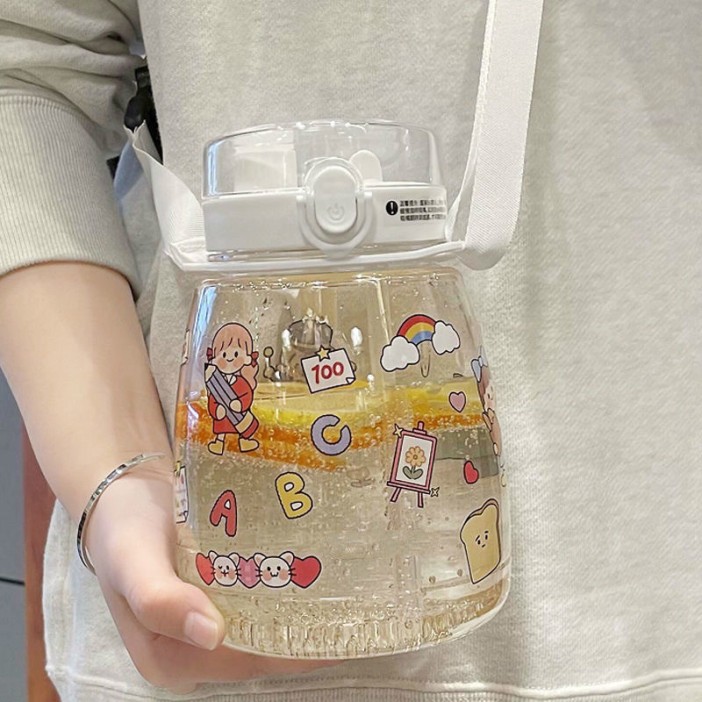 Бутылка+стикеры для декора с ремешком &quot;BaDumTss!&quot; белая, 1300 мл 