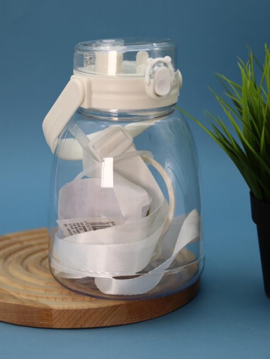 Бутылка+стикеры для декора с ремешком &quot;BaDumTss!&quot; белая, 1300 мл 