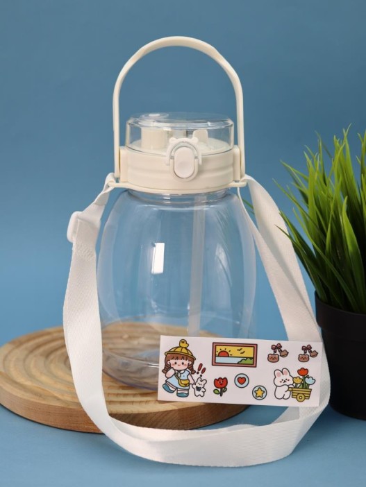 Бутылка+стикеры для декора с ремешком &quot;BaDumTss!&quot; белая, 1300 мл 