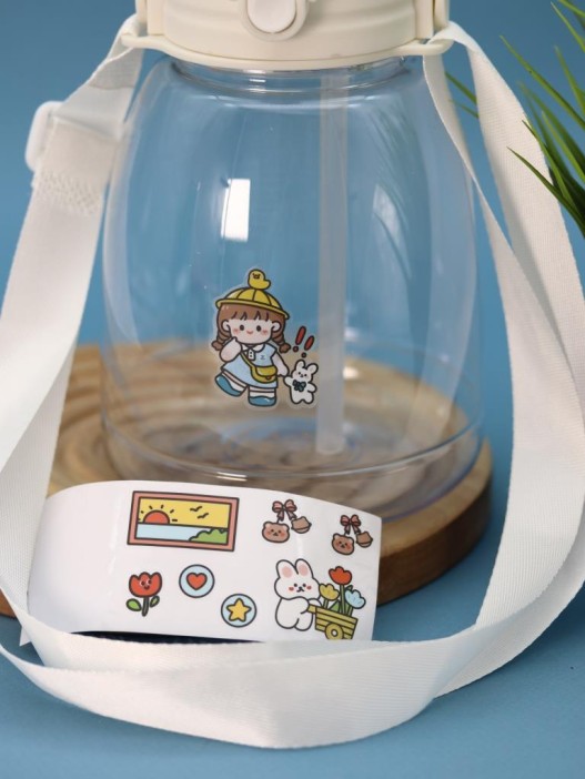 Бутылка+стикеры для декора с ремешком &quot;BaDumTss!&quot; белая, 1300 мл 