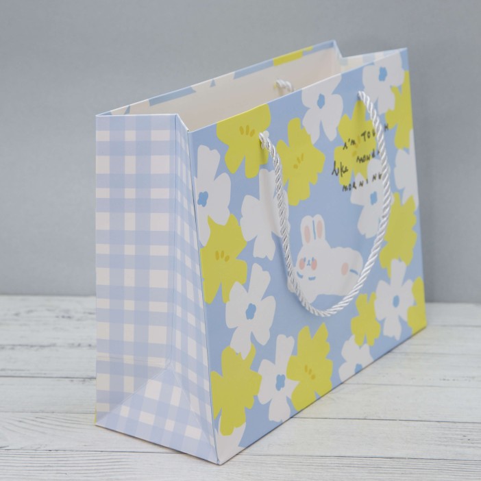 Пакет подарочный (S) "Hare lies flowers", blue (24.5*20*9.5) 