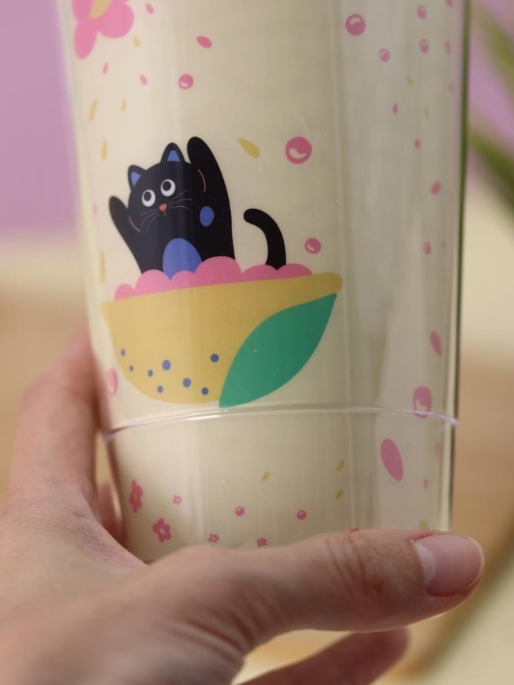 Тамблер iLikeGift "Котик и лимон",  жёлтый (450 мл)