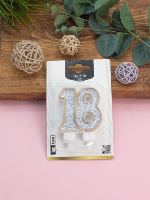 Свеча для торта &quot;Shiny number&quot; число 18, (7,5 см) 