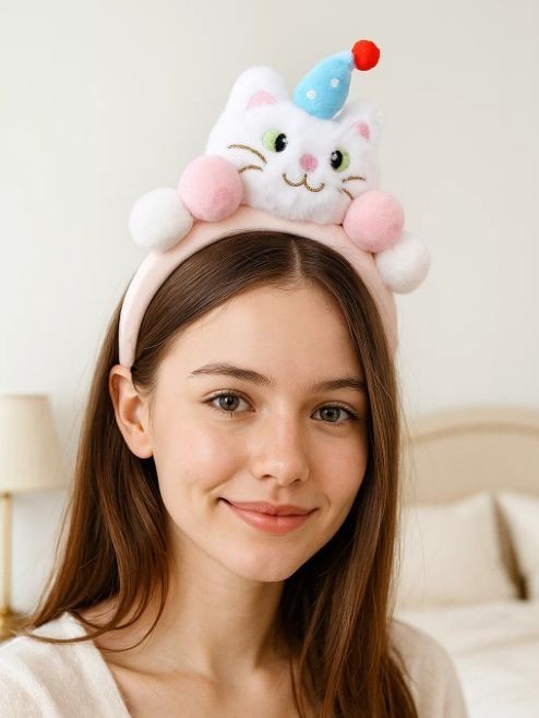 Плюшевый ободок GIRLY "Birthday cat", pink 