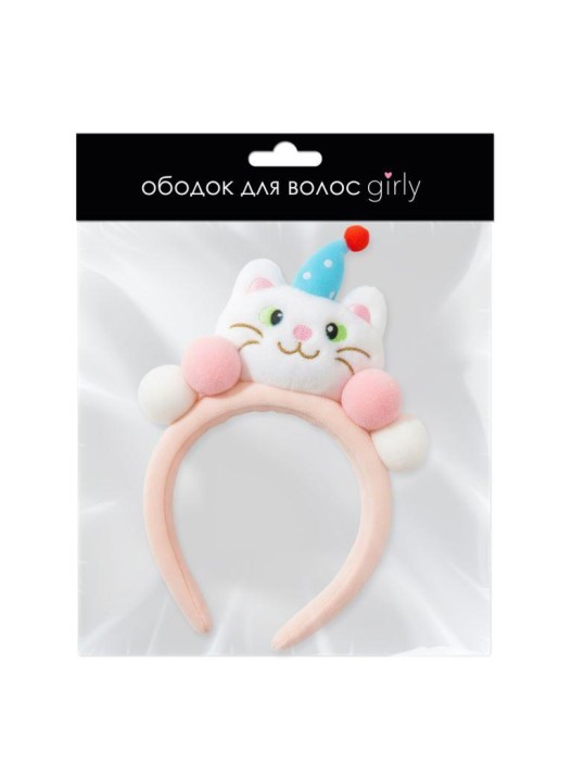 Плюшевый ободок GIRLY "Birthday cat", pink 