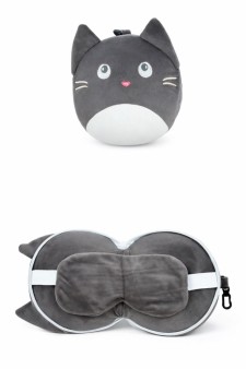Мягкая игрушка-подушка с маской для сна "Cat", grey (15*15*10см)