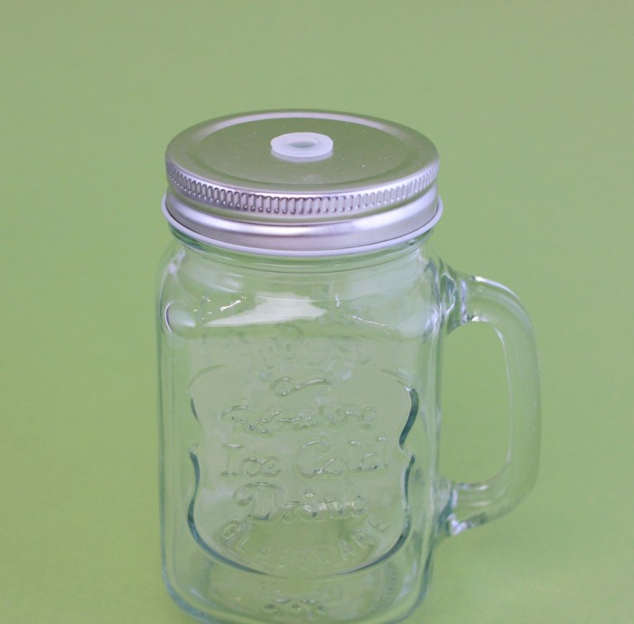 17050609 КРУЖКА банка для напитков с трубочкой (прозрачная+серая крышечка) 