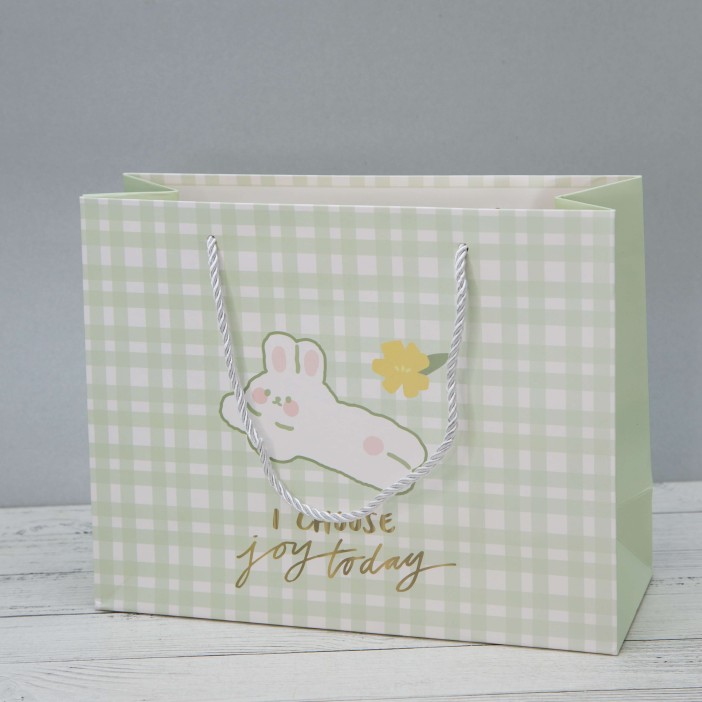 Пакет подарочный (S) "Hare lies cell", green (24.5*20*9.5) 