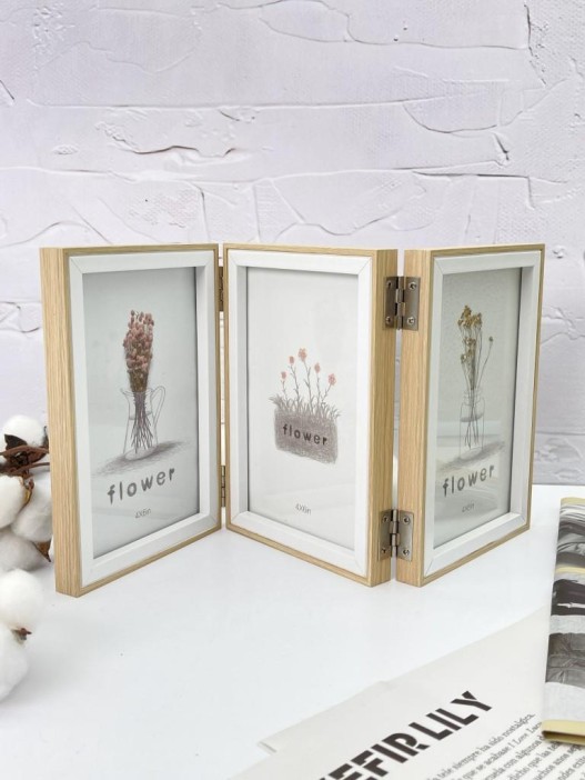 Фоторамка раскладная на 3 фото «Flower», дерево (10*15 см) 