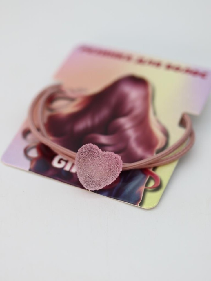 Резинка для волос GIRLY "Сахарное сердце", розовая