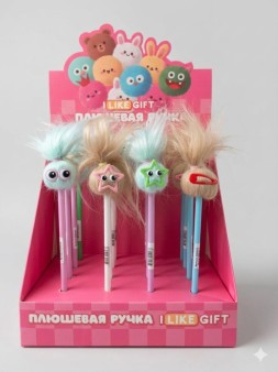 Ручка шариковая с помпоном "Звездный хвост" микс, шоубокс iLikeGift 16 шт.