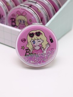 Зеркало шейкер раскладное &quot;Девочка и очки&quot;, pink, 7*7 см