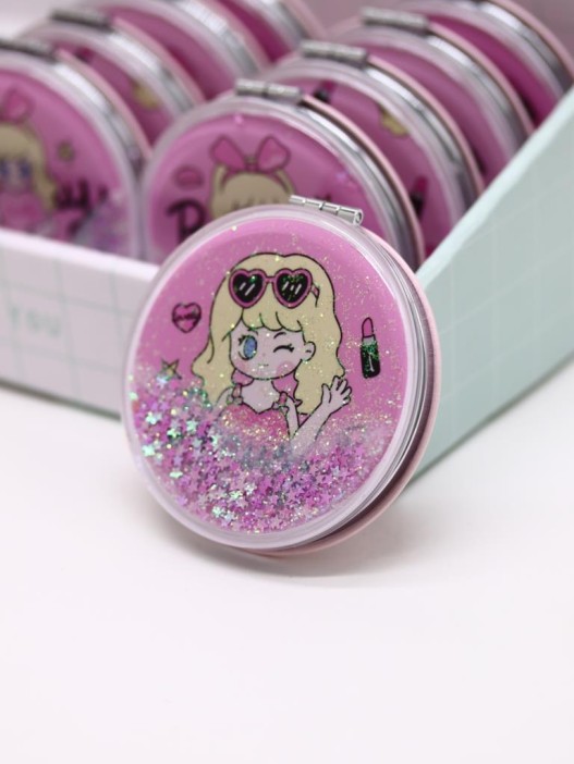 Зеркало шейкер раскладное &quot;Девочка и очки&quot;, pink, 7*7 см 