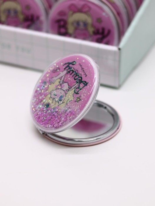 Зеркало шейкер раскладное &quot;Девочка и очки&quot;, pink, 7*7 см 