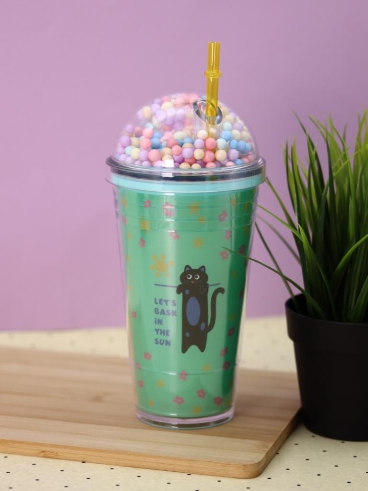 Тамблер iLikeGift "Длинный кот", зелёный (450 мл)