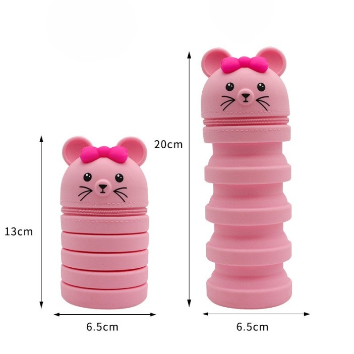 Пенал растущий силиконовый &quot;Мышка&quot;  22*12*9 см розовый 