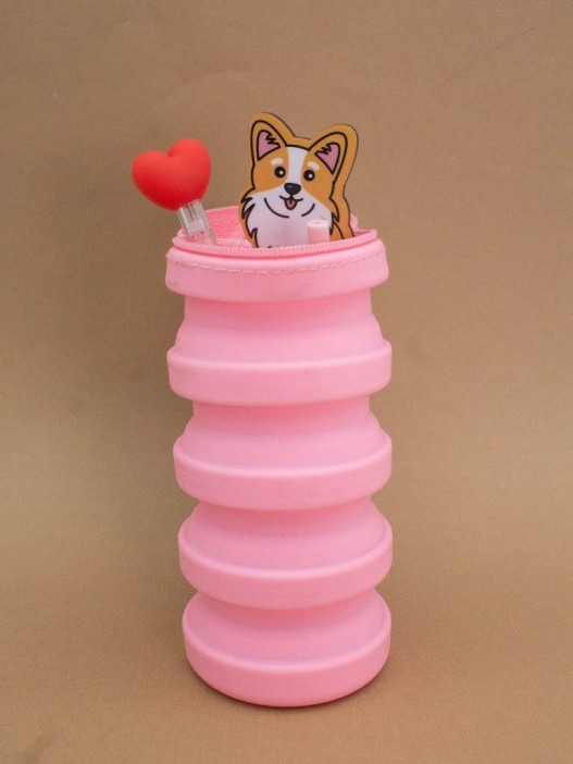 Пенал растущий силиконовый &quot;Мышка&quot;  22*12*9 см розовый 