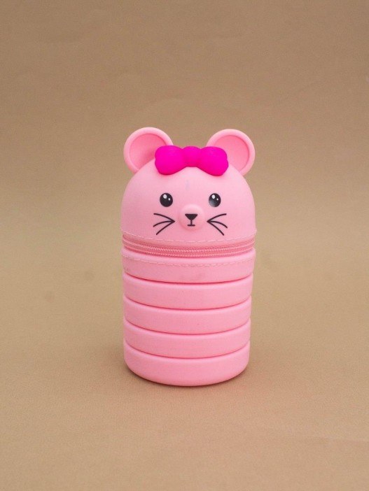 Пенал растущий силиконовый &quot;Мышка&quot;  22*12*9 см розовый 