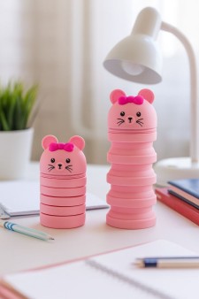 Пенал растущий силиконовый "Мышка"  22*12*9 см розовый