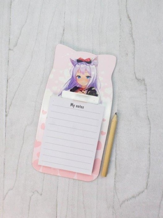 Магнитный блок для записей с карандашом «Anime girl», pink, 9х17 см 