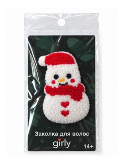Заколка для волос GIRLY "Снеговик", белая
