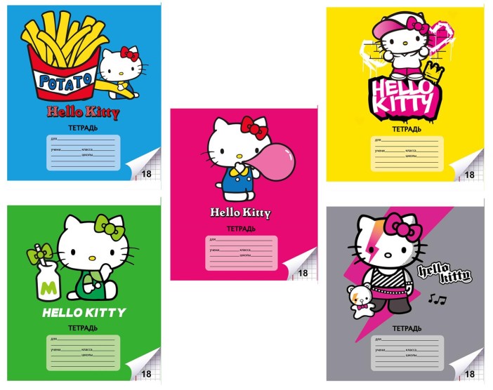 Тетрадь А5 &quot;Hello Kitty-2&quot;, 18л, клетка , обл. мелов. картон + ВД-лак, mix 