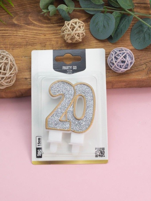 Свеча для торта &quot;Shiny numbe&quot; число 20, (7,5 см) 