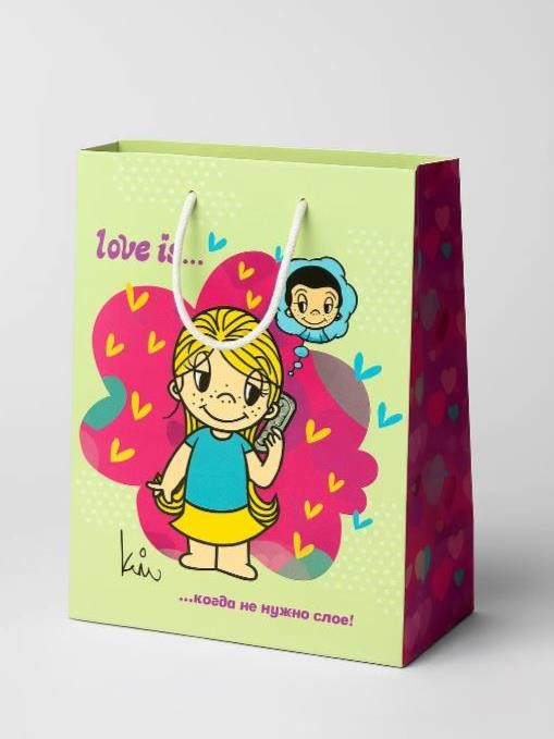 Пакет подарочный M 18*22,7*10см &quot;Love is. Малый яркий&quot; 