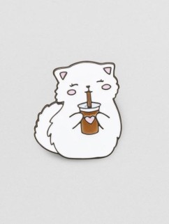 Значок металлический iLikeGift &quot;White cat with coffee&quot;