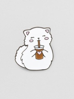 Значок металлический iLikeGift "Белый кот с кофе"