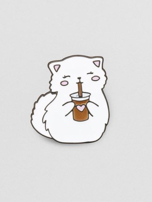 Значок металлический iLikeGift "Белый кот с кофе"