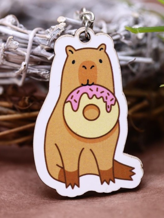Брелок ECO из дерева «Capybara donut» 