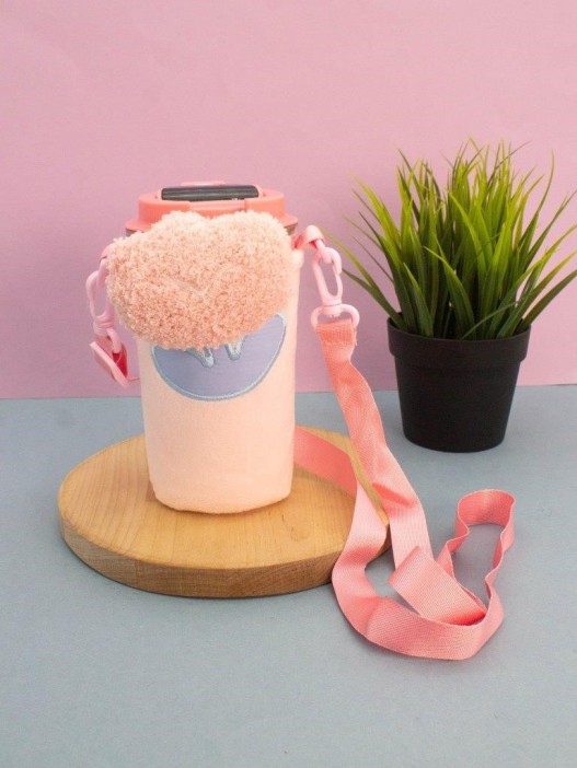 Футляр плюшевый для термоса &quot;Flower&quot;, pink (13*10 см) 