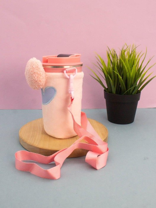 Футляр плюшевый для термоса &quot;Flower&quot;, pink (13*10 см) 