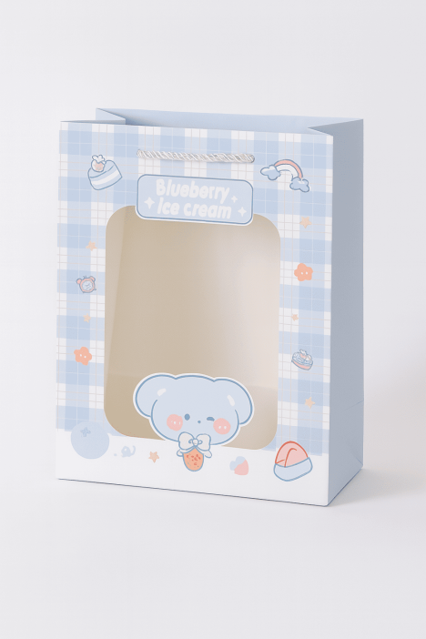 Пакет подарочный (XS) &quot;Lovely animals, plaid&quot;, blue (14.5*19.5*10) 