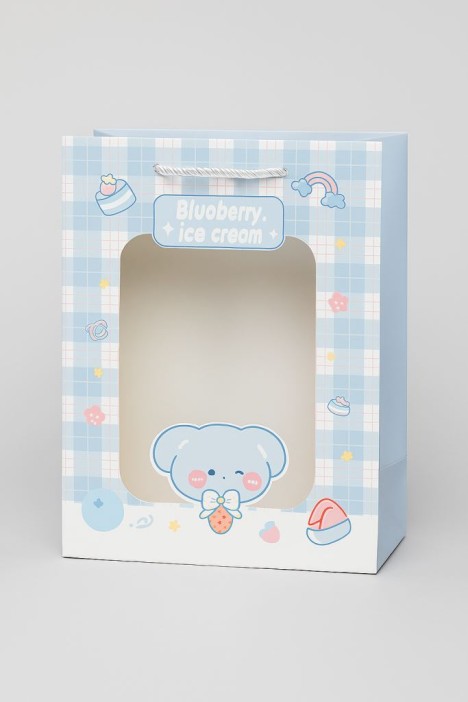 Пакет подарочный (XS) &quot;Lovely animals, plaid&quot;, blue (14.5*19.5*10) 