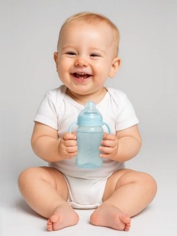 Бутылочка поильник с силиконовым носиком и ручками, blue (270 ml)