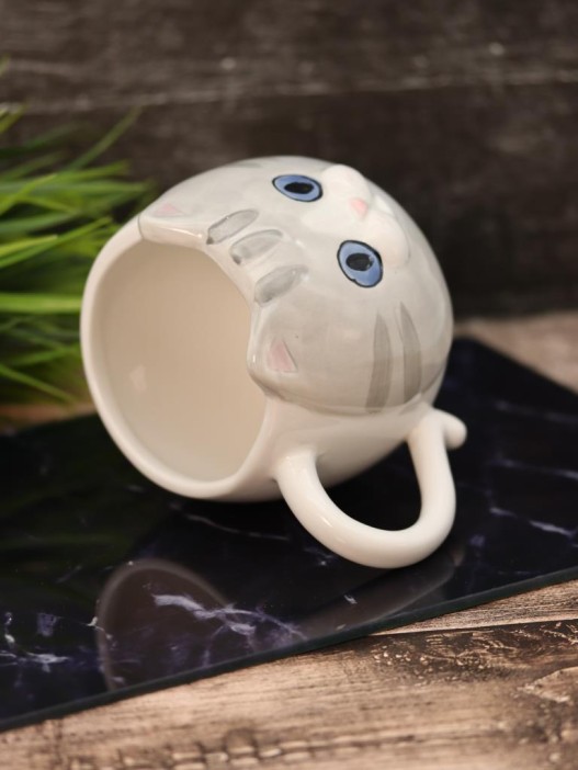 Кружка керамическая iLikeGift «Blue eyed cat», grey (410 мл) 