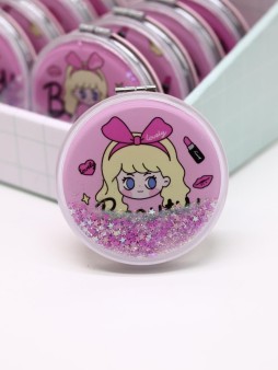 Зеркало раскладное "Девочка и бант", pink, 7*7 см