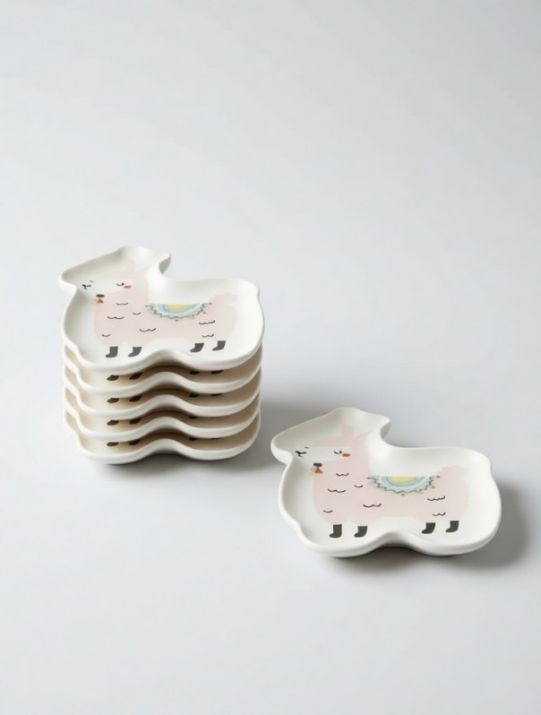 Набор керамических тарелок 6шт. "Лама", розовая 