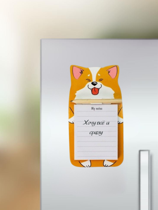 Магнитный блок для записей с карандашом «Corgi», orange, 9х17 см 