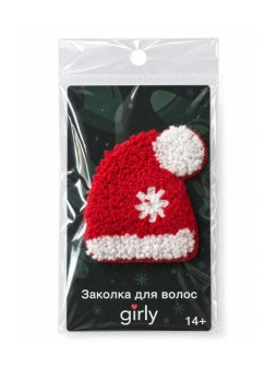 Заколка для волос GIRLY "Новогодняя шапка", красная