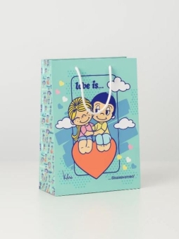 Пакет подарочный L 22*31*10см Love is..."Большой мятный с розовым"