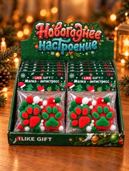 Мялка - антистресс iLikeGift "2 новогодние лапки", шоу-бокс 12 шт.